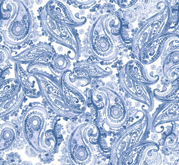 Shawl pattern. Seamless Asian Textile Background. Damask seamless pattern, paisley pattern - obrazy, fototapety, plakaty