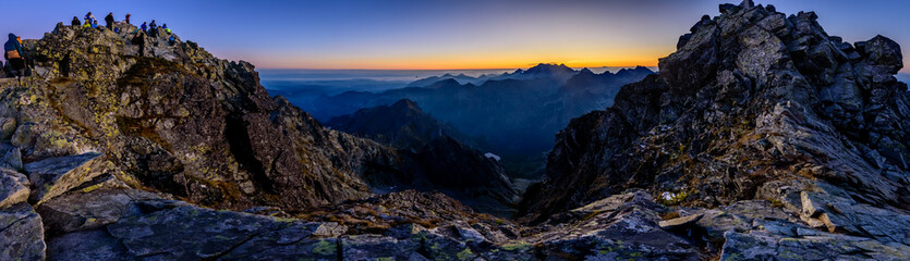 Obraz na płótnie Canvas A beautiful sunrise over the High Tatras mountain ridge at Rysy on slovakian polish borders. 
