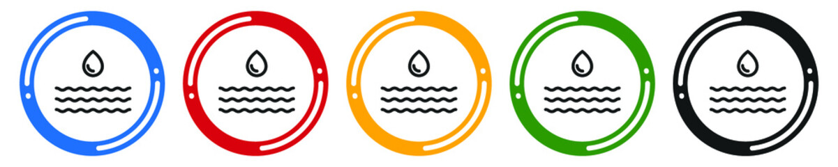 Water wave icon set. flat design vector illustration in 5 colors options for web design