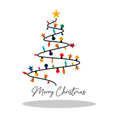 Christmas lights in shape of christmas tree. Merry Christmas lettering. Vector Illustration EPS 10.
