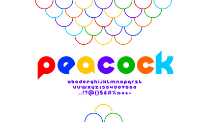 Colored font, rounded modern alphabet, trendy lowercase letters from A to Z and numbers from 0 to 9, vector illustration 10EPS