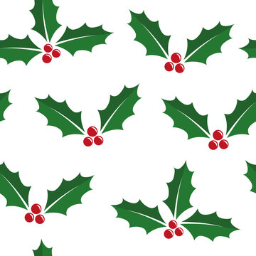 christmas holly berry seamless pattern isoladet on white vector illustration EPS10