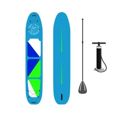 Paddle board set of objects isolated illustration.