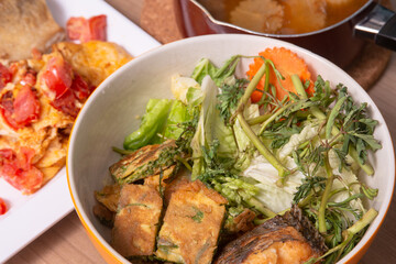 The ingredient of Thai red curry prepare in a bowl