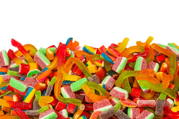 Assorted gummy candies. Top view. Jelly  sweets background.