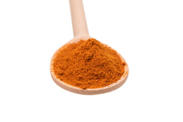 Paprica on wooden spoon isolated.