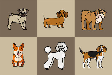 six dogs pets mascots breed characters