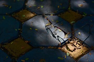 Eyeglasses on natural background. Lifestyle concept.