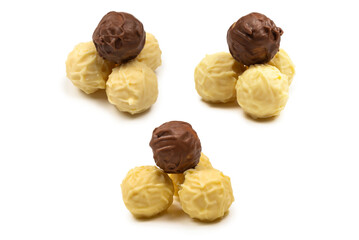 Chocolate truffle isolated on white background.