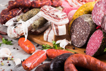 a lot of Fresh smoked sausages