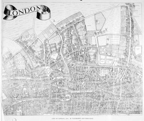 London and its suburbs. Old antique map. Beautiful background for designers