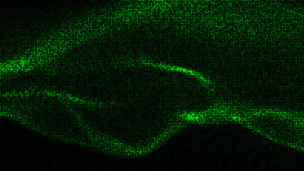 Abstract green wave with moving dots. Gradient halftone dots background. Vector abstract vintage geometric pattern with circles. Pop art comic texture.