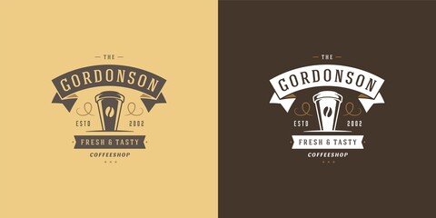 Coffee to go shop logo template vector illustration with cup silhouette good for cafe badge design and menu decoration