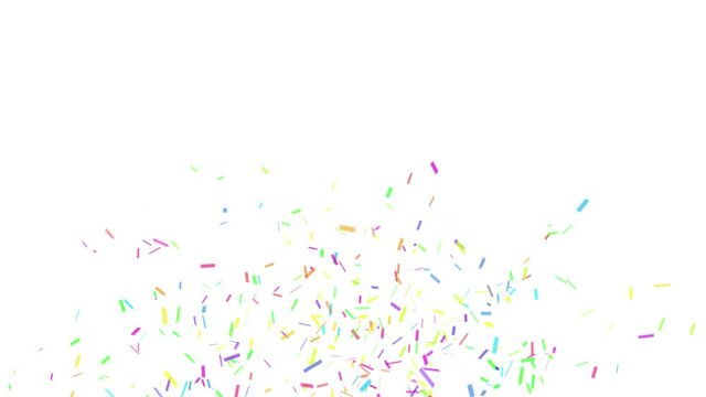 Colorful rainbow confetti explosion, mask included. Digital animation.