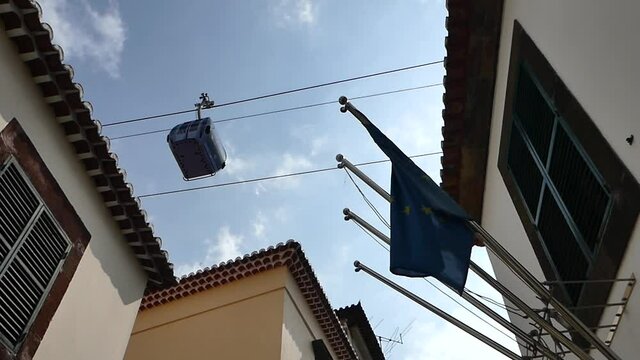 Telef&eacute;rico pasa sobre las casas