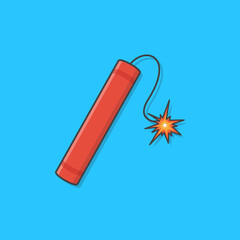 One Dynamite Bomb Stick With Burning Wick Detonate Vector Icon Illustration. Explosive Dynamite, Grenade, And Bomb Icon