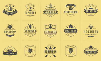 Camping logos and badges templates vector design elements and silhouettes set © provectors