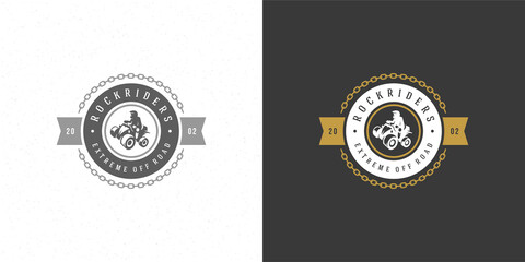 Atv logo emblem vector illustration off road mountains expedition, quad bike and man silhouette © provectors