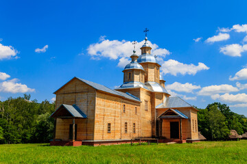 Ancient reconstructed wooden church of St. Nicolas in Pyrohiv (Pirogovo) village near Kiev, Ukraine