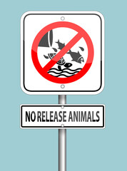 no release animals sign pole on blue background - 389860040