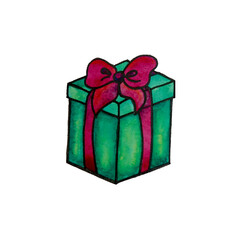 Pink gift with blue ribbon