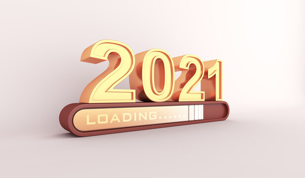 Happy new year 2021 background concept with loading progress bar,  3D rendering illustration