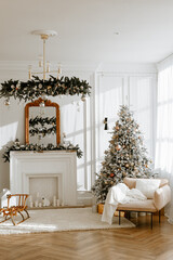 White room with stylish modern Christmas and new year interior design