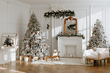 White room with stylish modern Christmas and new year interior design