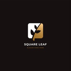 Square leaf nature logo with negative space style. Luxury nature Concept Logo Design Template