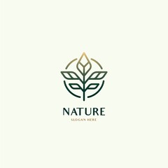 Botanical leaf Natural organic luxury logo design in outline vector style