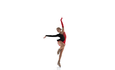 Figure skating girl in ice arena isolated on white.