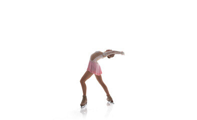 Figure skating girl in ice arena isolated on white.