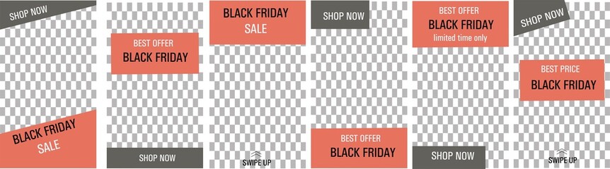 Set of vector abstract backgrounds for Black Friday sale. Design for social media, story, card, invitation, feed post. 