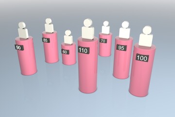 Long-livers in society, increase in life expectancy. 3d render.