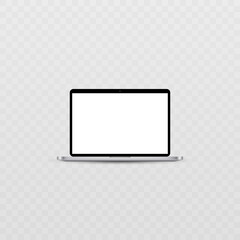 Vector laptop on isolated background. Laptop png. White screen, open laptop. Vector image.