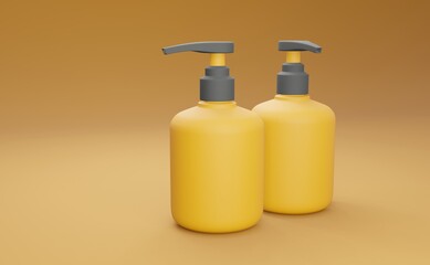 Set of empty package for cosmetic product. Collection of blank template of plastic container. Mockup of packages isolated on merigold background.3d illustration.