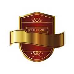 elegant golden frame emblem with lettering and ribbon