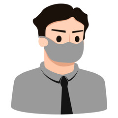 Man character in office uniform wearing mask protect virus from breathing