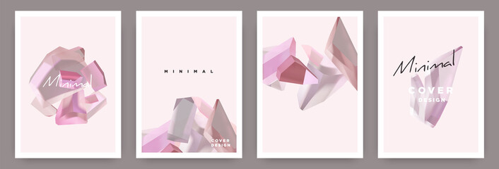 Set of beautiful muted color 3d crystal abstract cover template vector