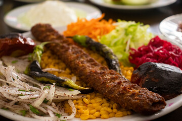 griled meatballs on skewers, turkish kebab