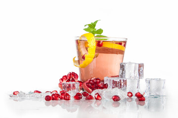 summer drink of pomegranate, lemon, mint with ice