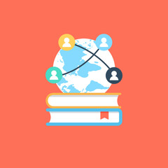
A globe and books depicting exploration of knowledge online.
