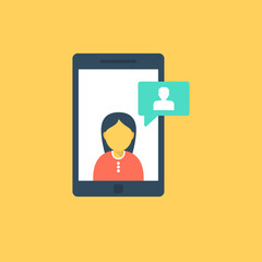 
Two persons with chat bubbles are talking or discussing 
