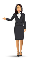 female call center avatar, woman wearing headsets of client services and communication, vector illustration.