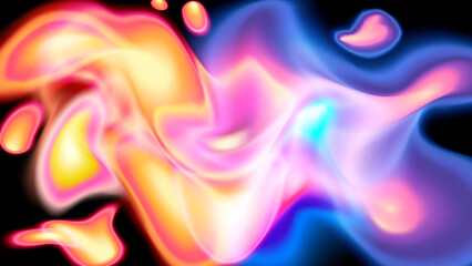 Modern liquid horizontal background. Abstract plasma. Yellow and blue lights. Soft light spectral colors. Spectacular texture with chaotic waves. Trendy minimalistic look for mobile phones, cards..