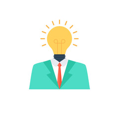 
New bright idea form human head, thinking about success solution or lightbulb as creativity metaphor
