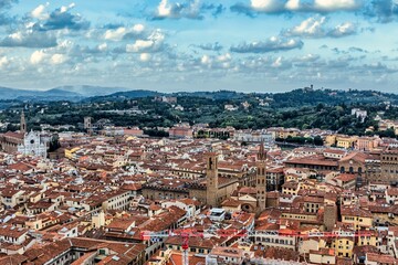 Fototapeta na wymiar Florence Cityscape Aerial View Panorama with Rooftops and Sky