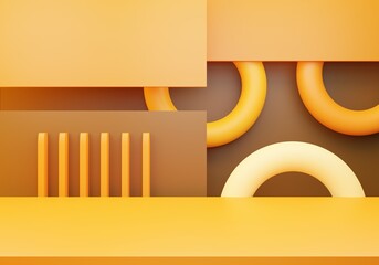 3d rendering of orange brown abstract minimal concept background with geometric shape. Scene for advertising, cosmetic ads, show, food, banner, cream, fashion, summer. Illustration. Product display