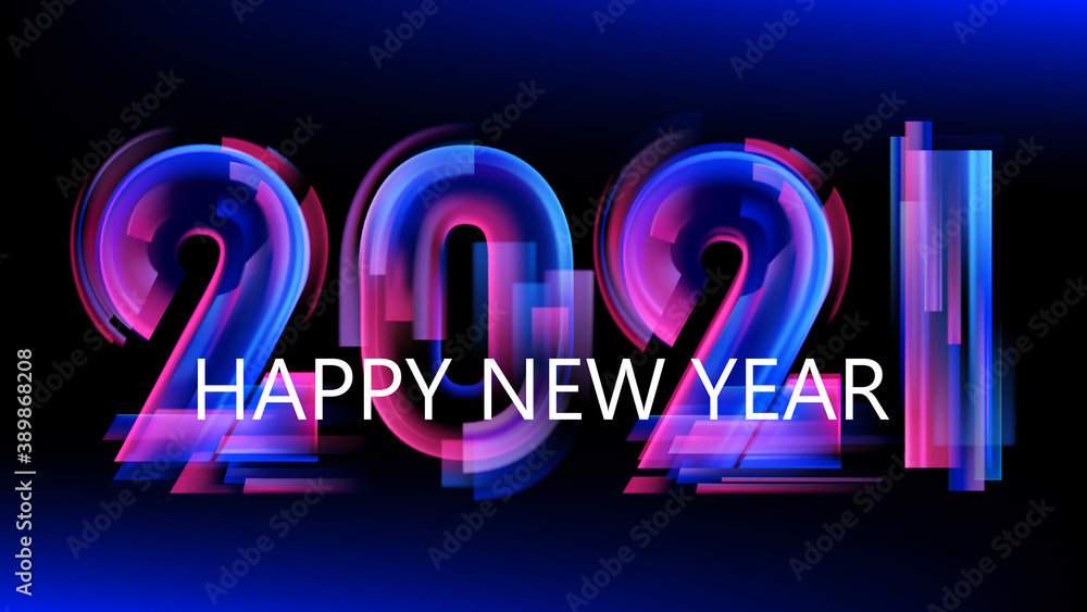 Poster new year 2021. bright colorful transparent multi-layered vector numbers. 3d effect. new year symbol.