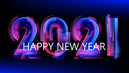 New Year 2021. Bright colorful transparent multi-layered vector numbers. 3D effect. New Year symbol. Red-violet shades.Template for Christmas cards, web banners, flyers and holiday invitations.